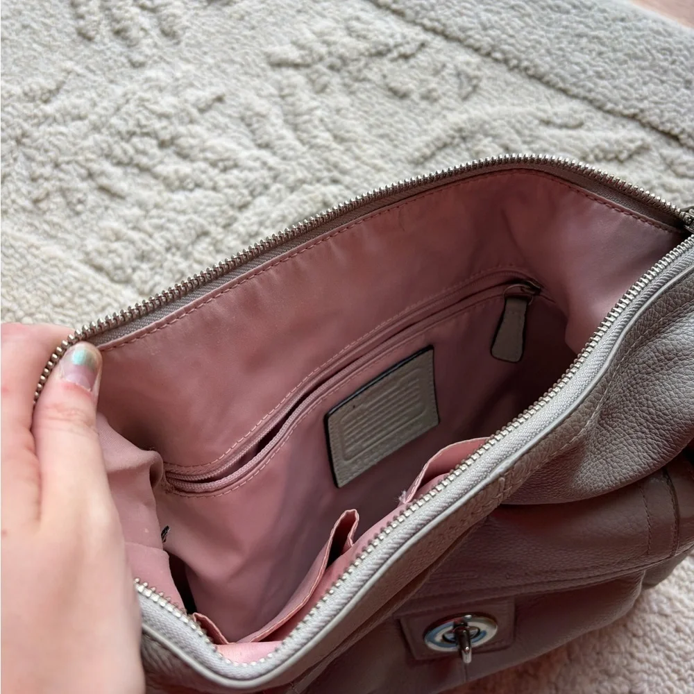 Coach Leather Hobo Shoulder Purse with Front Turn-Lock Pocket